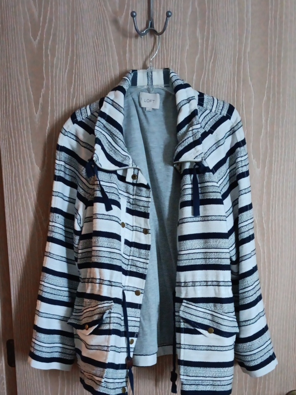 LOFT Navy and White Striped Utility Jacket